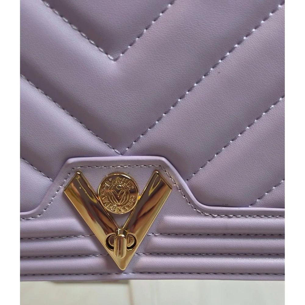 Valentino Orlandi Purple Chevron Quilted V-Logo Shoulder Bag V-4013PRP NWT